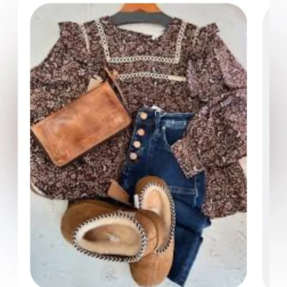 &merci Floral Ruffle Cotton Blouse - Brown - Picture 4 of 16